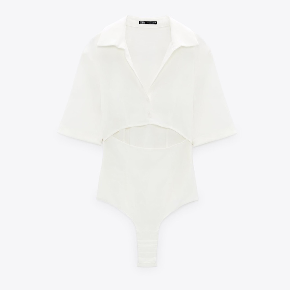 Zara Ecru Linen Blend Cut Out Bodysuit - Picture 14 of 16